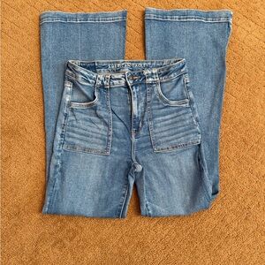 American Eagle Outfitters Women's Medium Blue Flare Utility Jeans